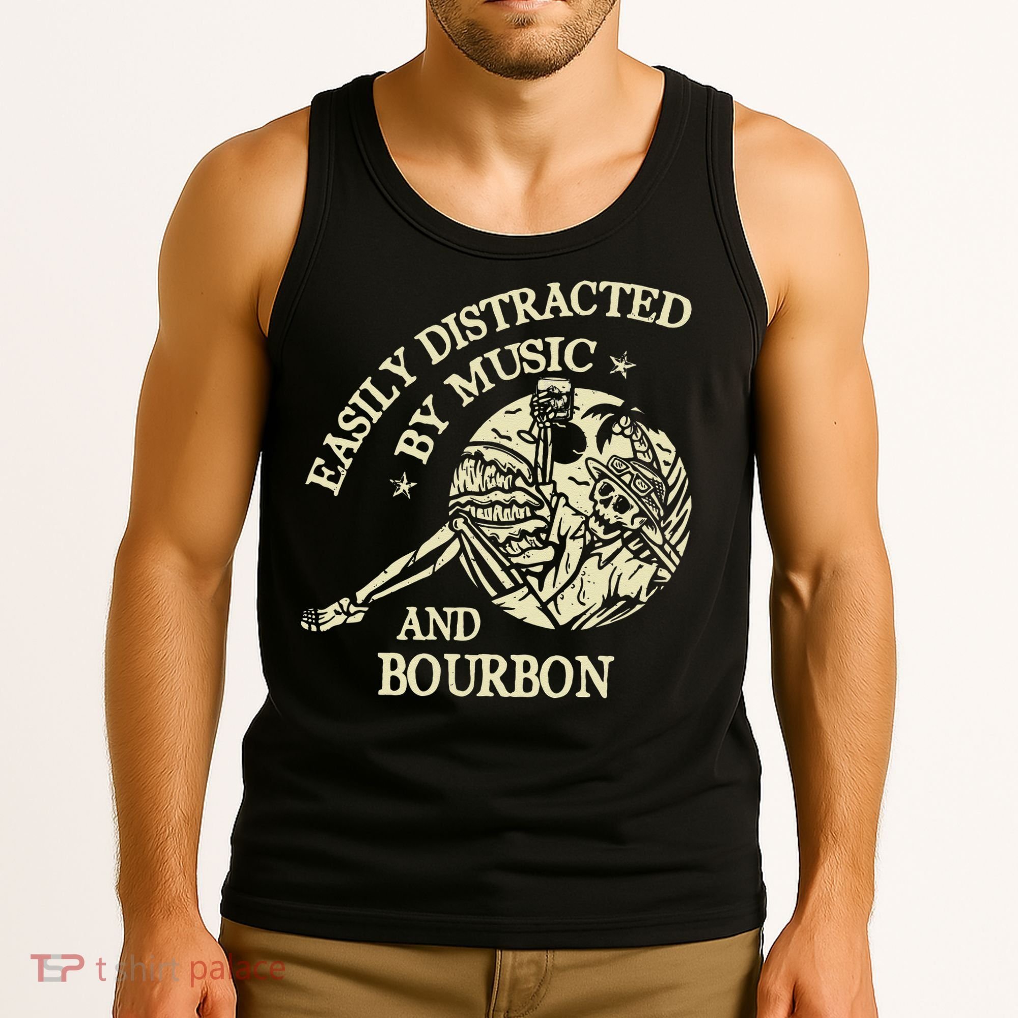 Easily Distracted By Music And Bourbon Skeleton Tank Top