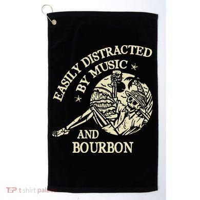 Easily Distracted By Music And Bourbon Skeleton Golf Towel