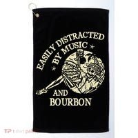 Easily Distracted By Music And Bourbon Skeleton Golf Towel thumb 0