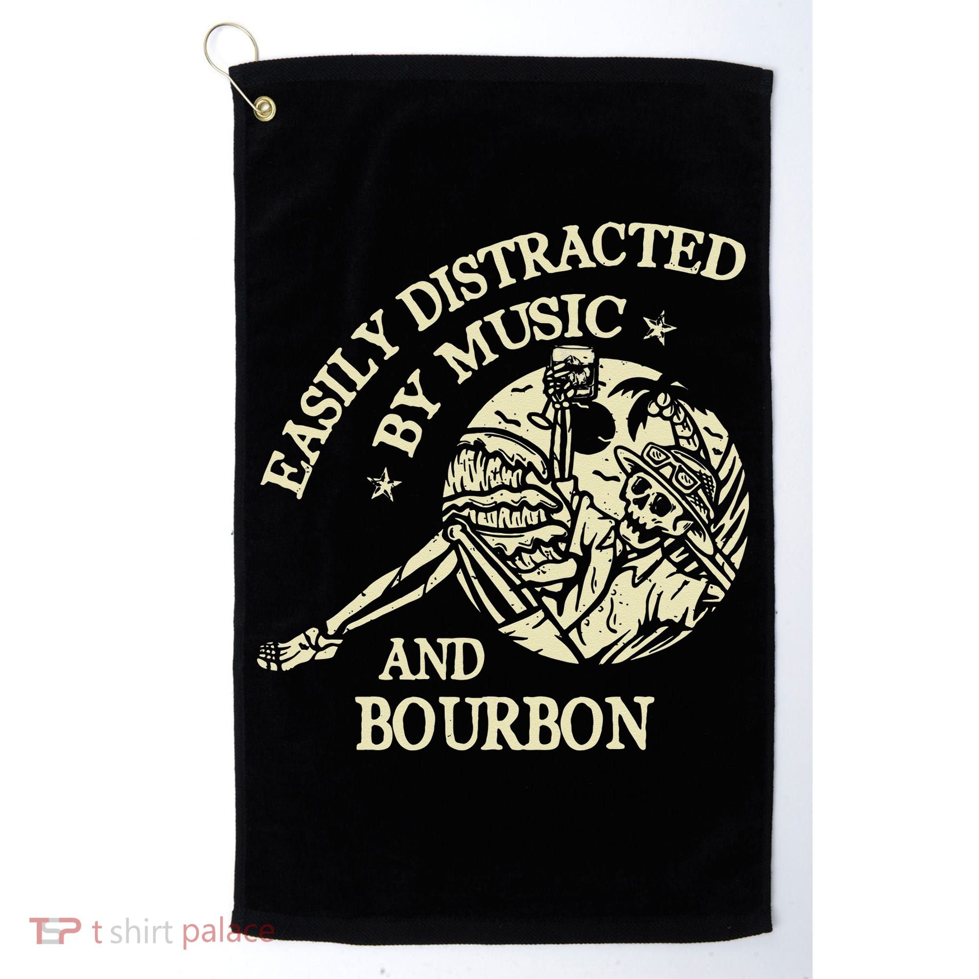 Easily Distracted By Music And Bourbon Skeleton Golf Towel