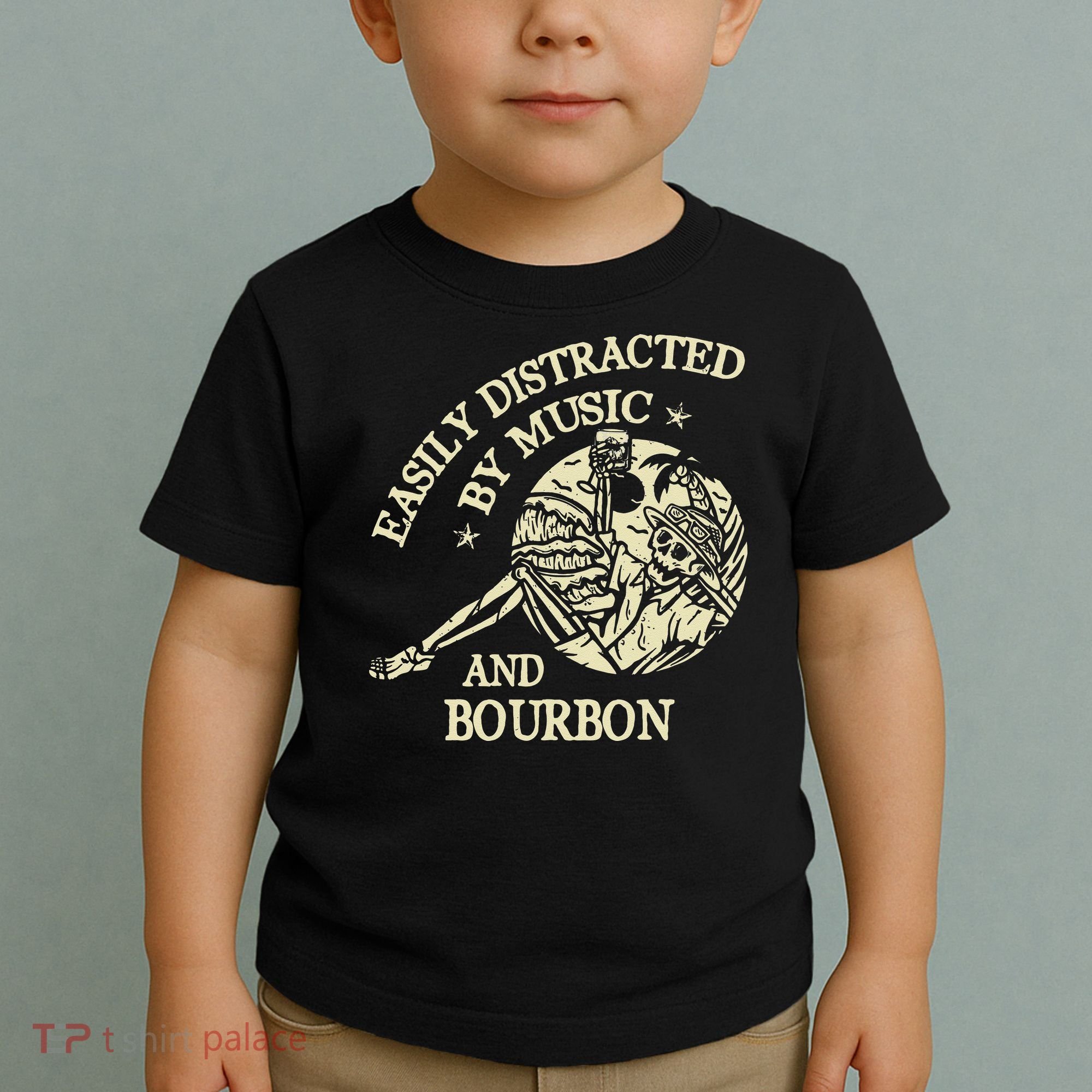 Easily Distracted By Music And Bourbon Skeleton Toddler T-Shirt