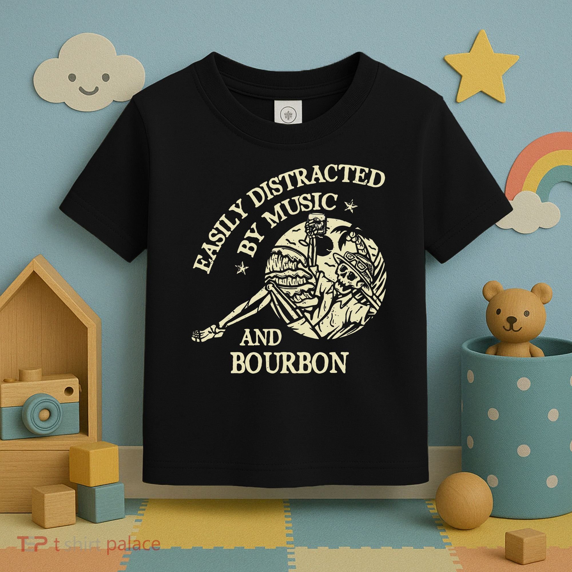 Easily Distracted By Music And Bourbon Skeleton Toddler T-Shirt
