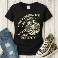 Easily Distracted By Music And Bourbon Skeleton Women's T-Shirt thumb 3