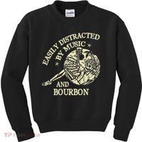 Easily Distracted By Music And Bourbon Skeleton Kids Sweatshirt thumb 0