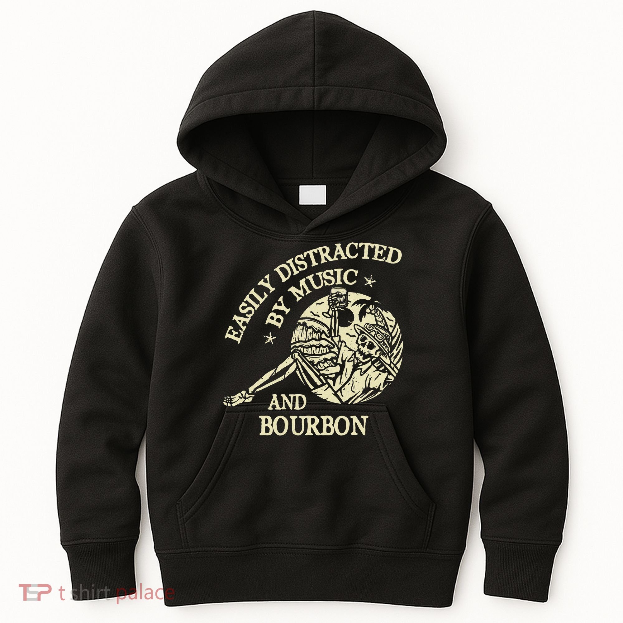 Easily Distracted By Music And Bourbon Skeleton Kids Hoodie