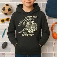 Easily Distracted By Music And Bourbon Skeleton Kids Hoodie thumb 2