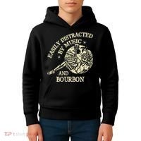 Easily Distracted By Music And Bourbon Skeleton Kids Hoodie thumb 4