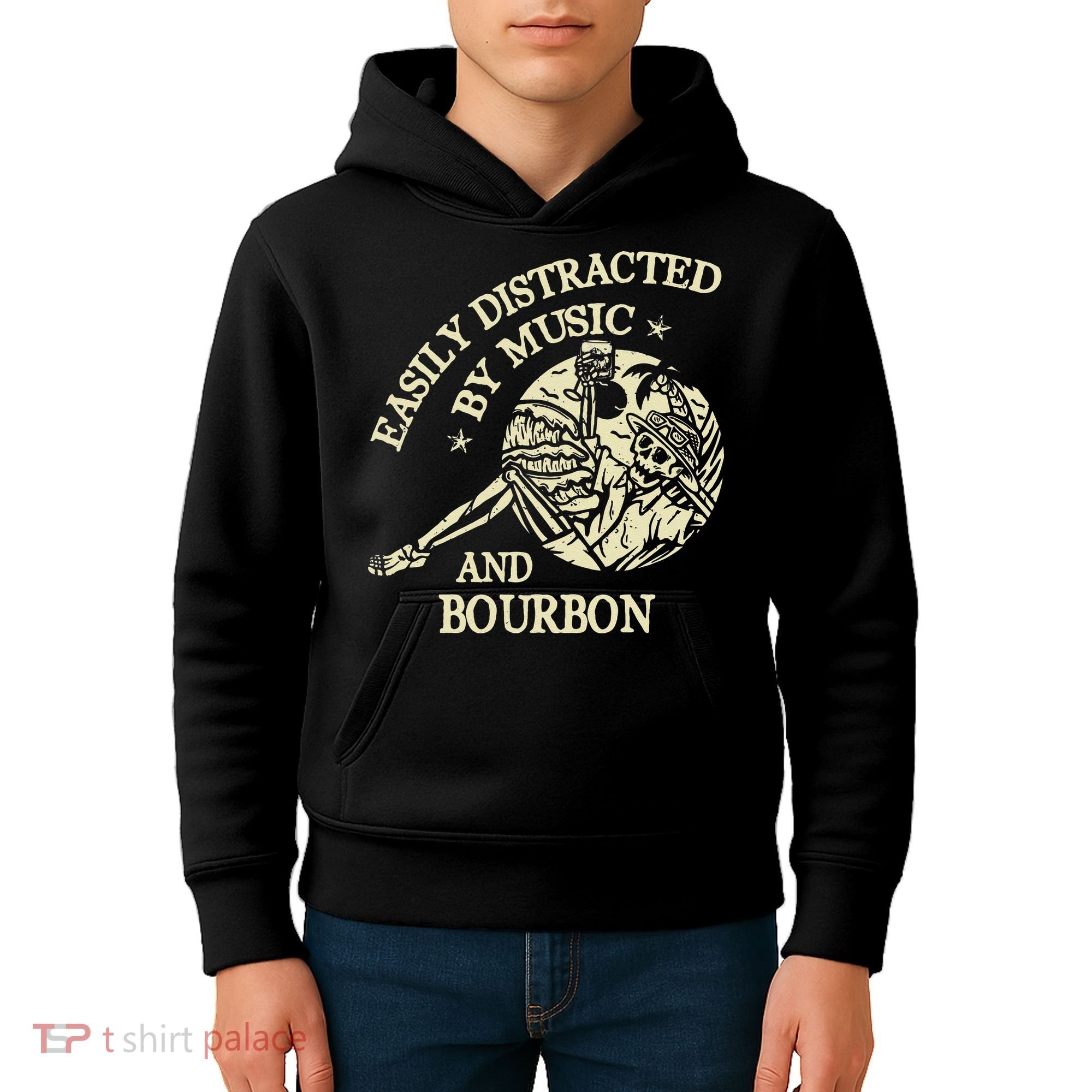 Easily Distracted By Music And Bourbon Skeleton Kids Hoodie