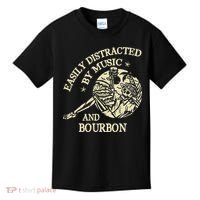 Easily Distracted By Music And Bourbon Skeleton Kids T-Shirt thumb 0