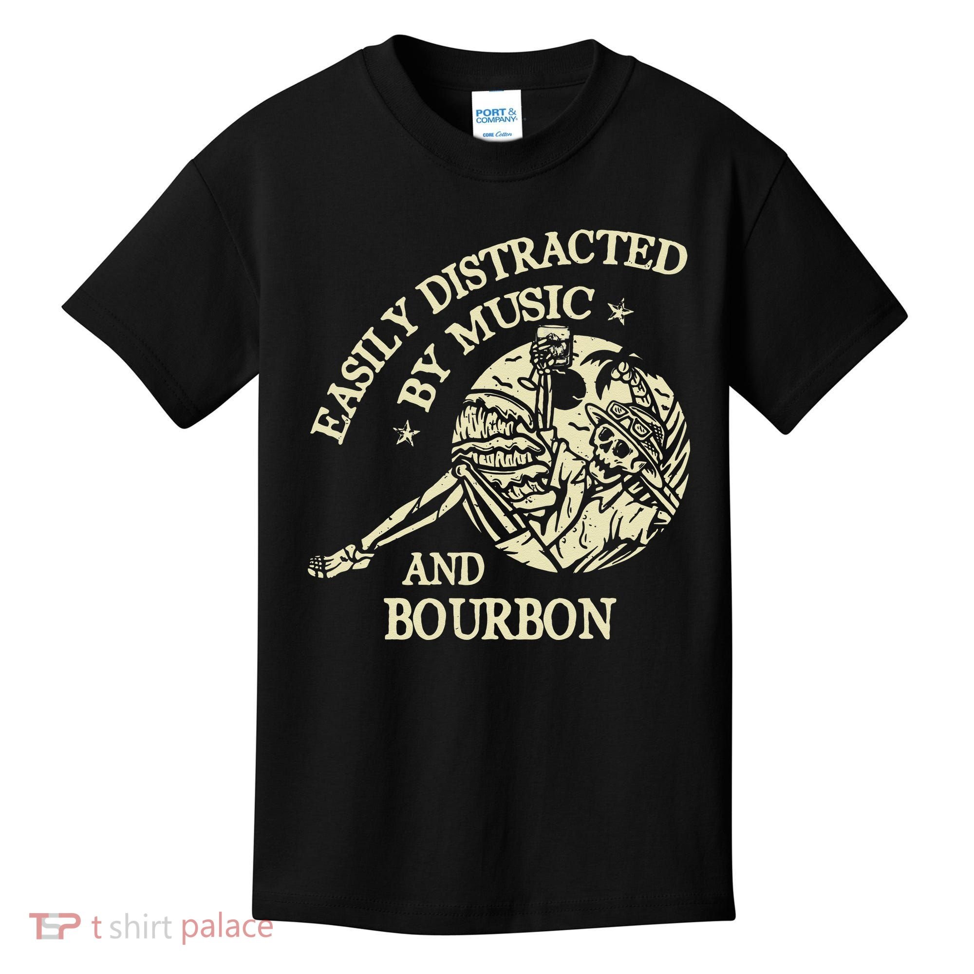 Easily Distracted By Music And Bourbon Skeleton Kids T-Shirt