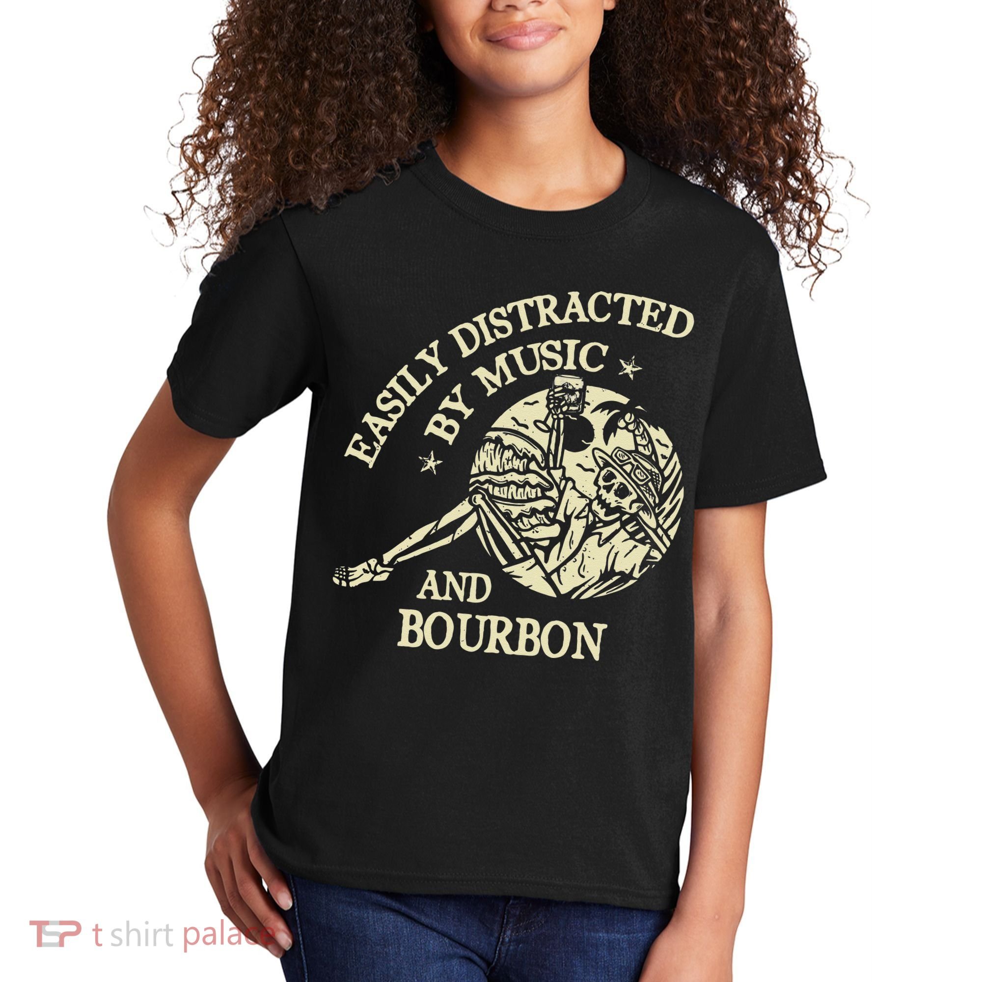 Easily Distracted By Music And Bourbon Skeleton Kids T-Shirt
