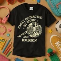 Easily Distracted By Music And Bourbon Skeleton Kids T-Shirt thumb 3