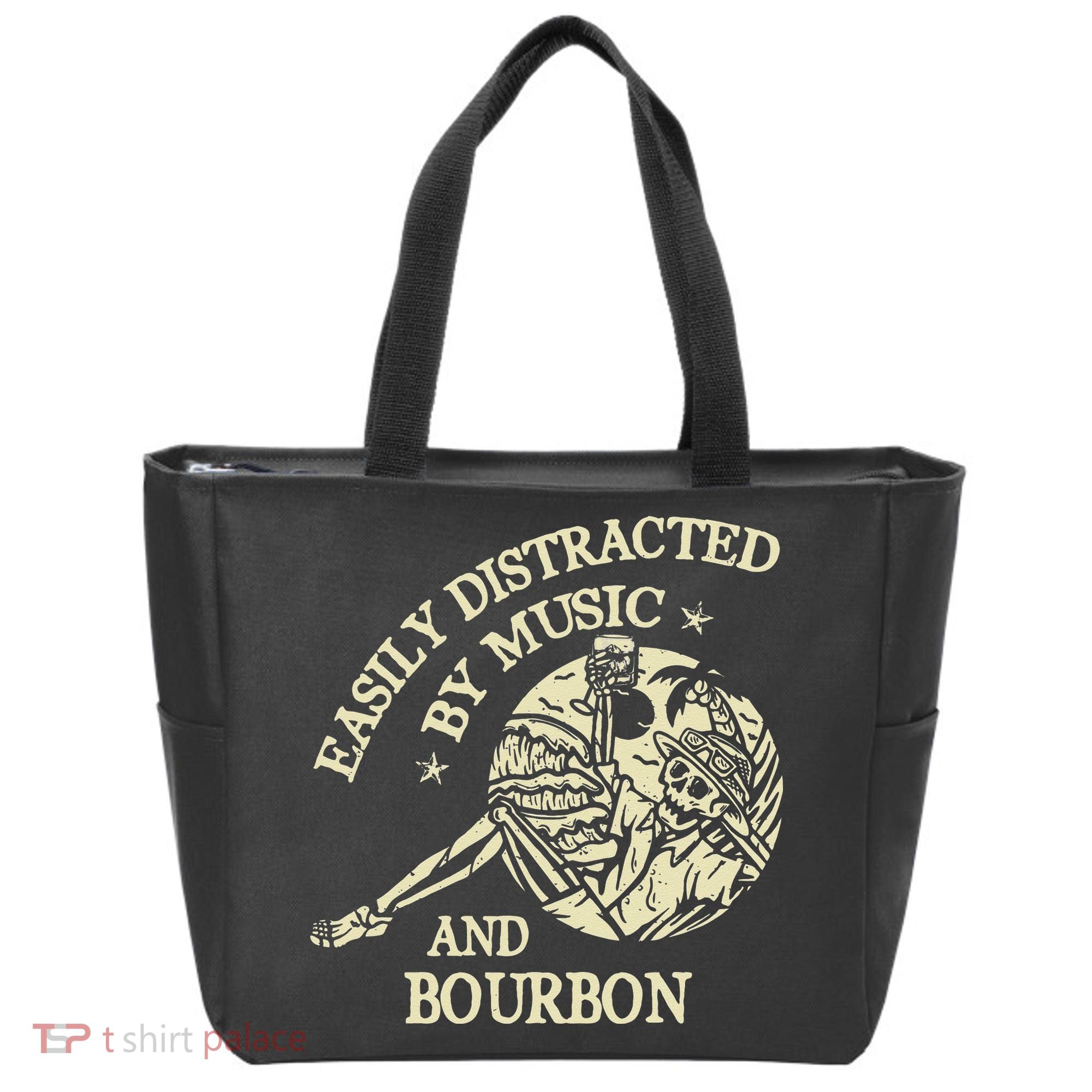 Easily Distracted By Music And Bourbon Skeleton Tote Bag