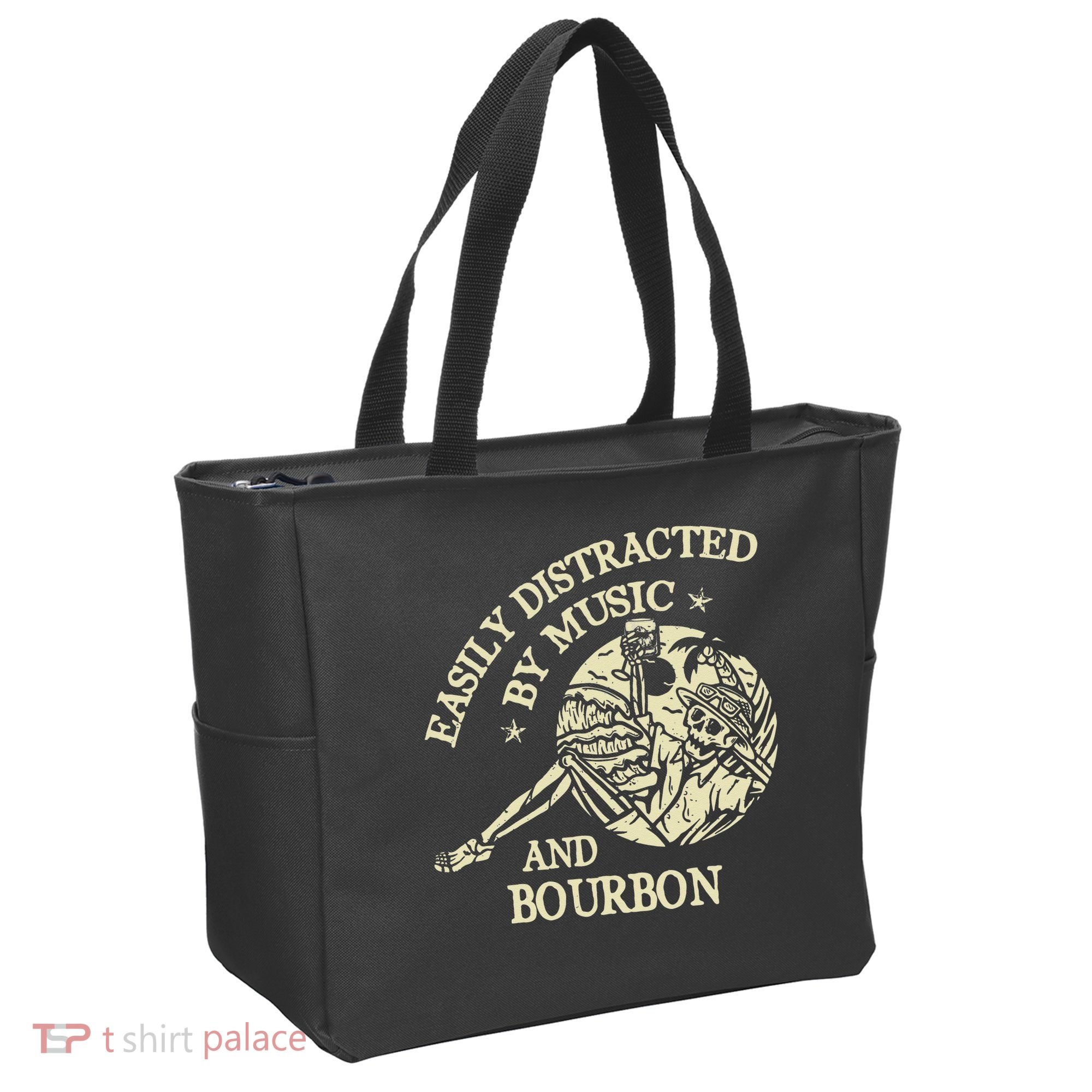 Easily Distracted By Music And Bourbon Skeleton Tote Bag