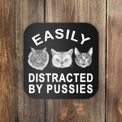 EASILY DISTRACTED BY PUSSIES Coaster