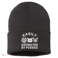 EASILY DISTRACTED BY PUSSIES Sustainable Knit Beanie thumb 0