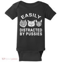 EASILY DISTRACTED BY PUSSIES Baby Bodysuit thumb 0