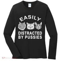 EASILY DISTRACTED BY PUSSIES Women's Long Sleeve Shirt thumb 0