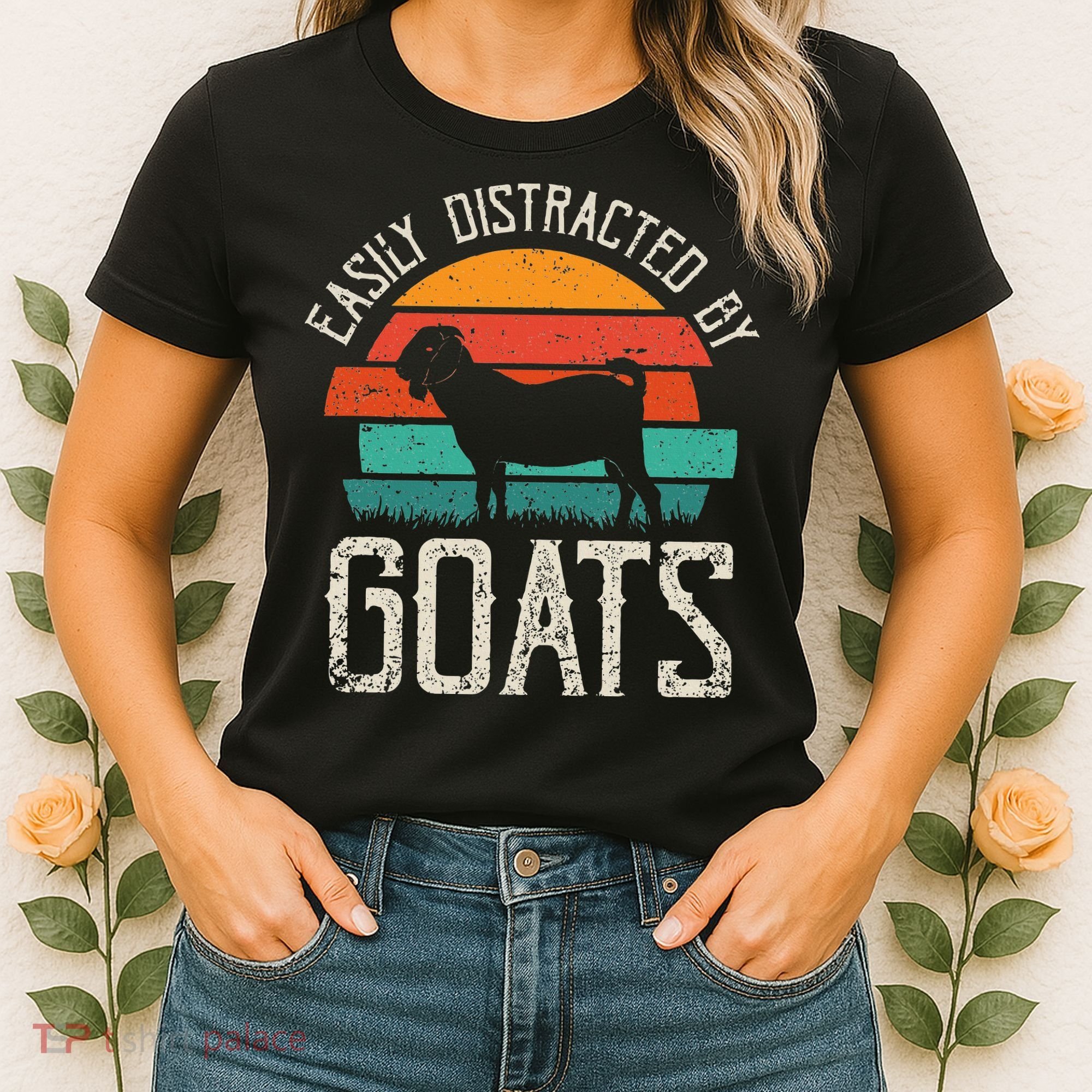 Easily Distracted By Goats Funny Jokes Sarcastic Sayings Women's T-Shirt