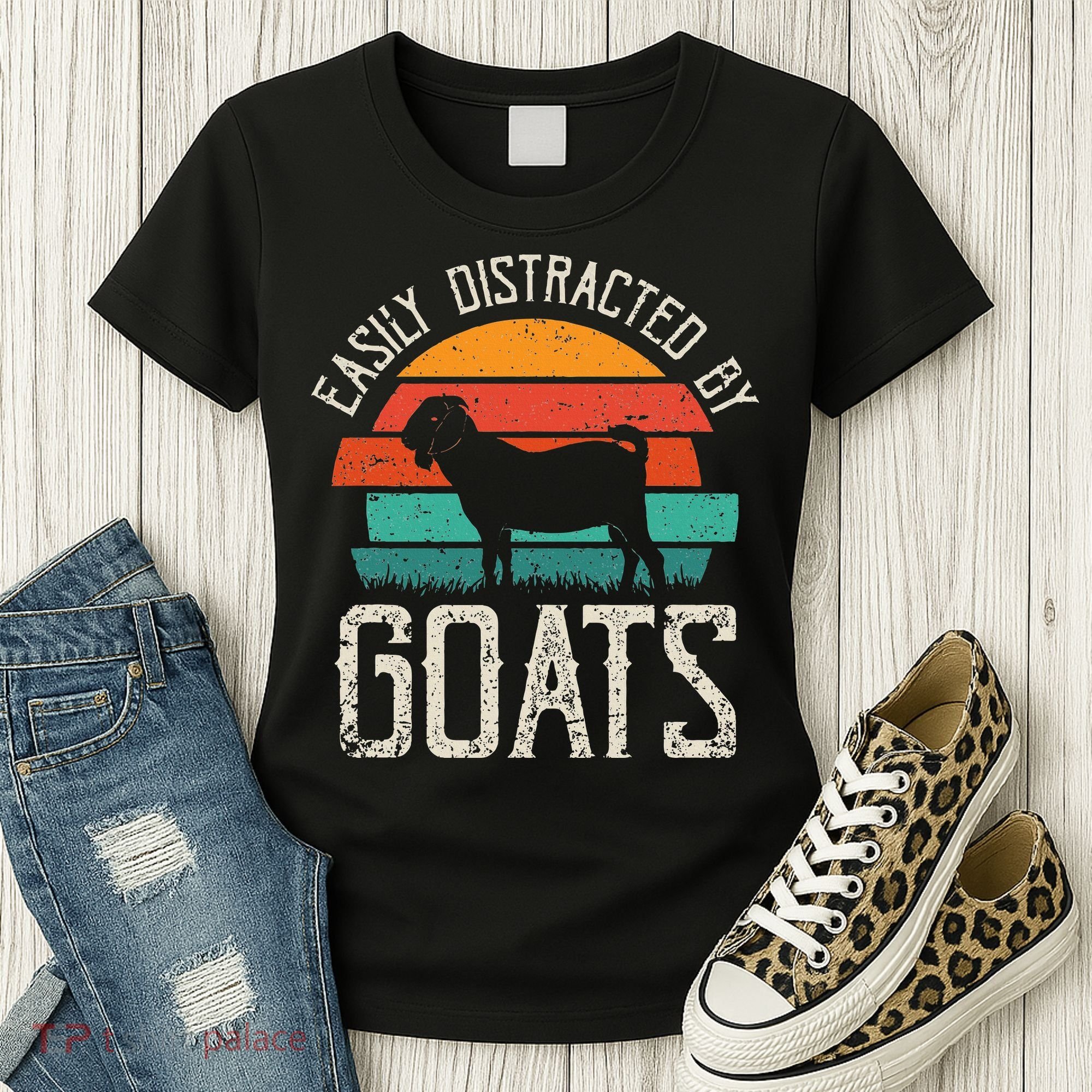 Easily Distracted By Goats Funny Jokes Sarcastic Sayings Women's T-Shirt