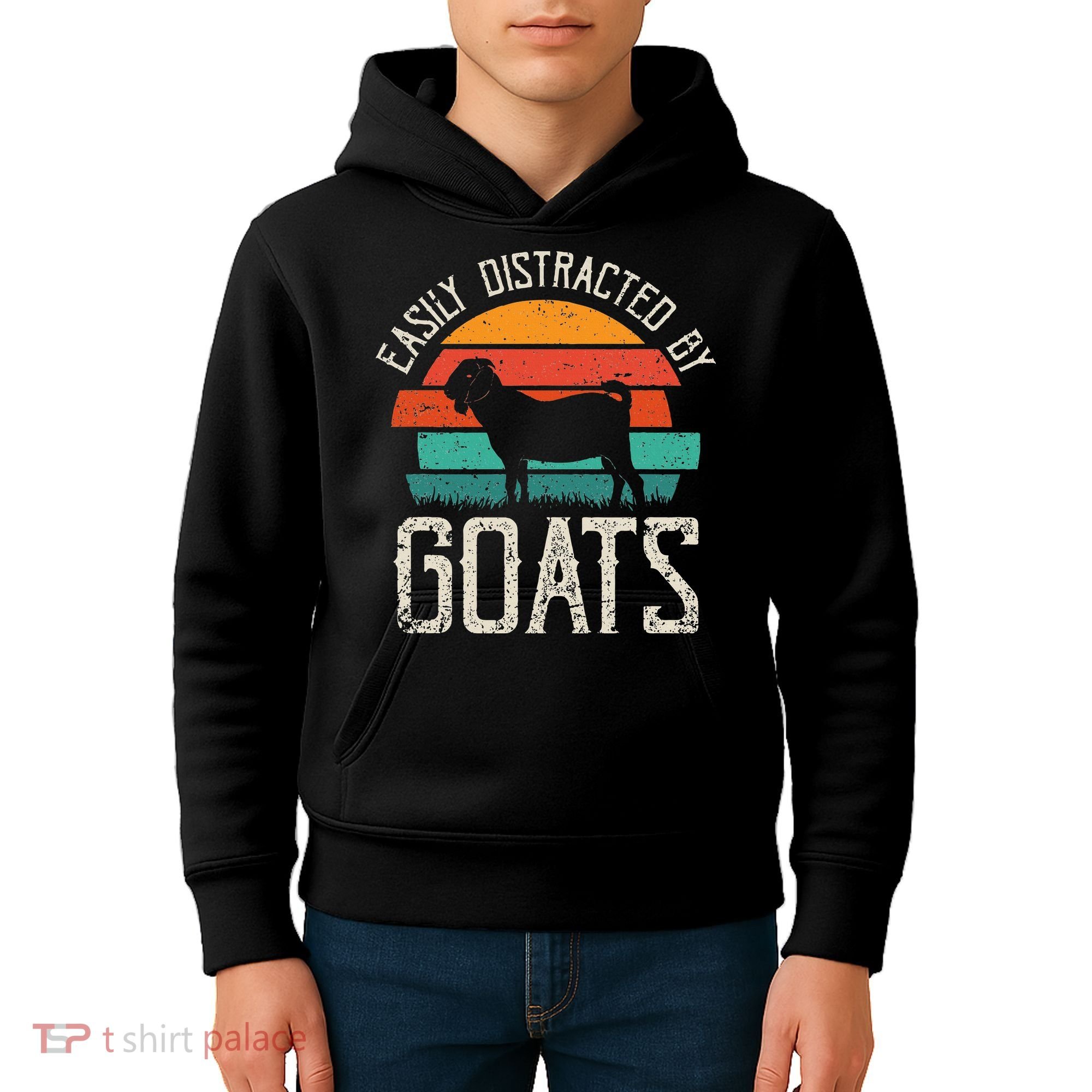 Easily Distracted By Goats Funny Jokes Sarcastic Sayings Kids Hoodie