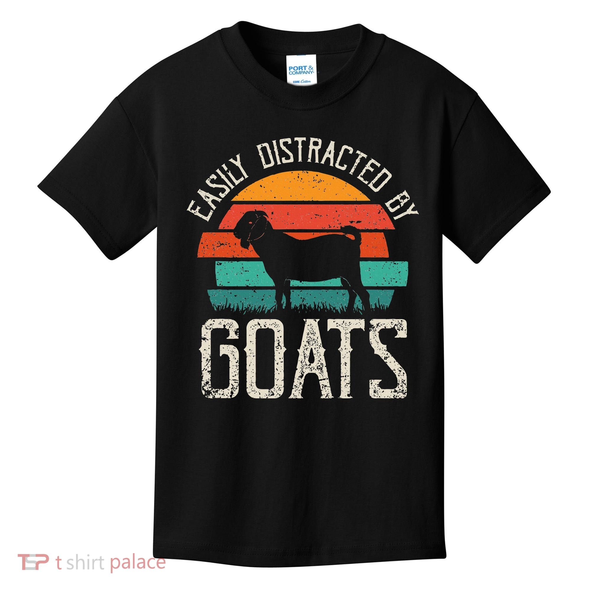 Easily Distracted By Goats Funny Jokes Sarcastic Sayings Kids T-Shirt