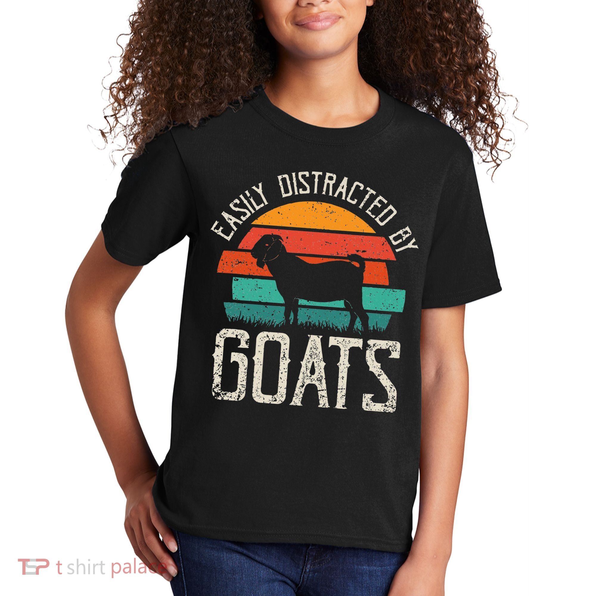 Easily Distracted By Goats Funny Jokes Sarcastic Sayings Kids T-Shirt