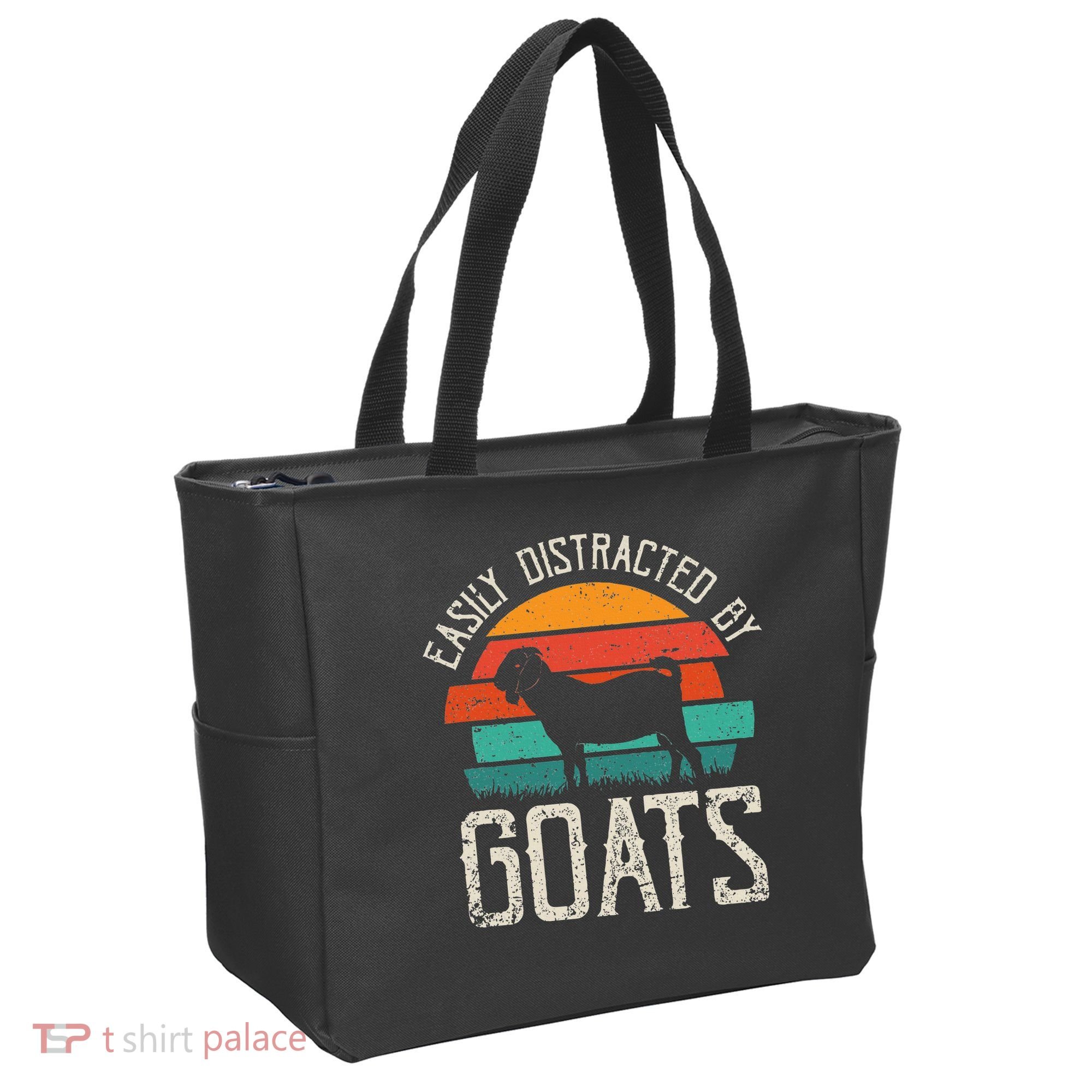 Easily Distracted By Goats Funny Jokes Sarcastic Sayings Tote Bag