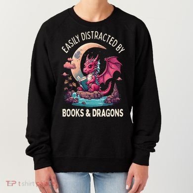 Easily distracted by books and dragons kawaii dragon reader Women's Sweatshirt
