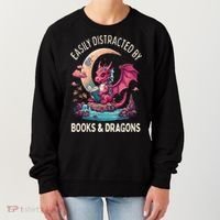 Easily distracted by books and dragons kawaii dragon reader Women's Sweatshirt thumb 0