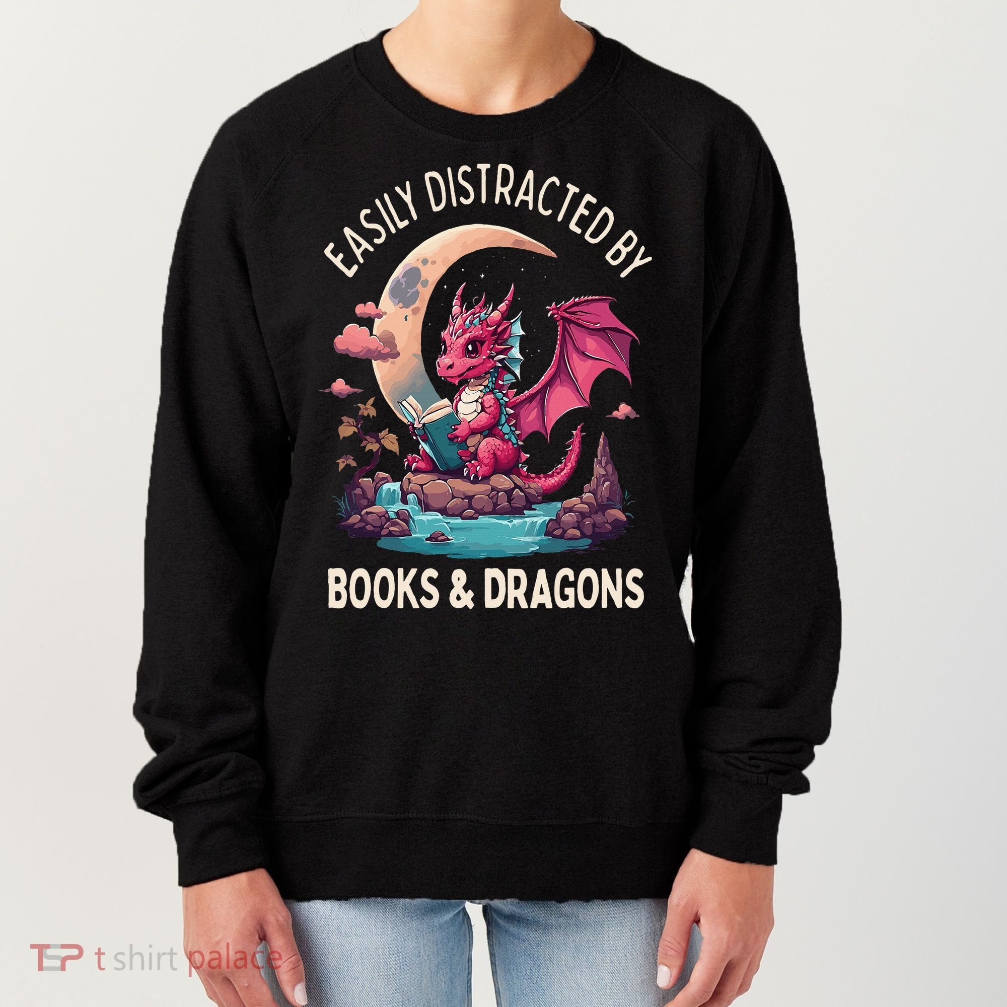 Easily distracted by books and dragons kawaii dragon reader Women's Sweatshirt