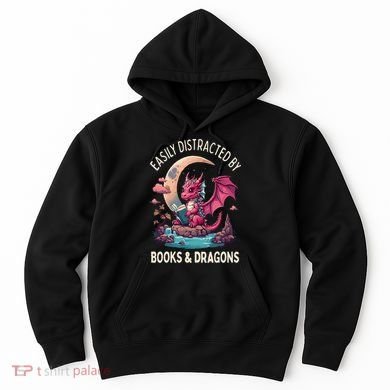 Easily distracted by books and dragons kawaii dragon reader Hoodie