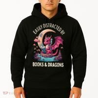 Easily distracted by books and dragons kawaii dragon reader Hoodie thumb 2