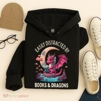 Easily distracted by books and dragons kawaii dragon reader Hoodie thumb 4