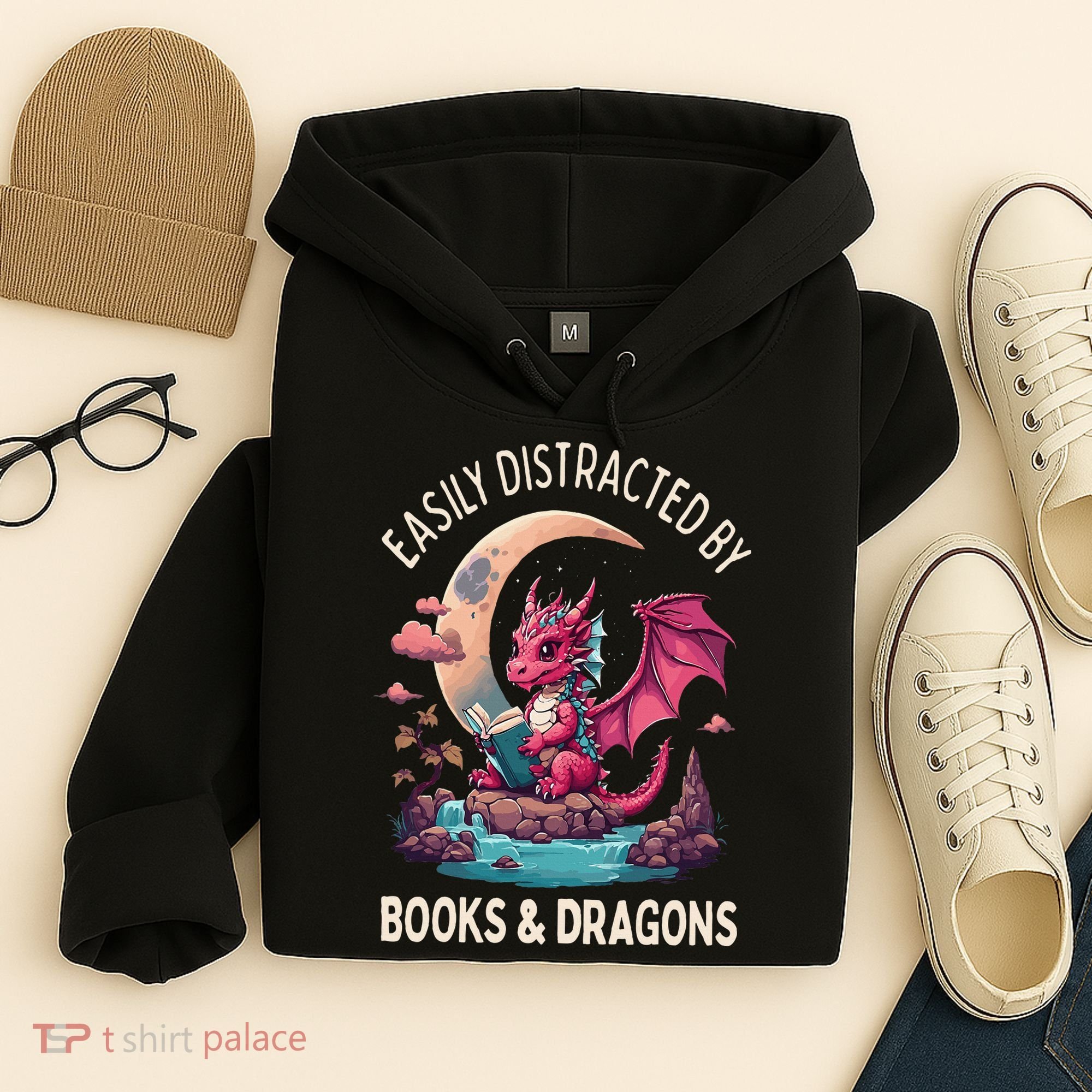 Easily distracted by books and dragons kawaii dragon reader Hoodie