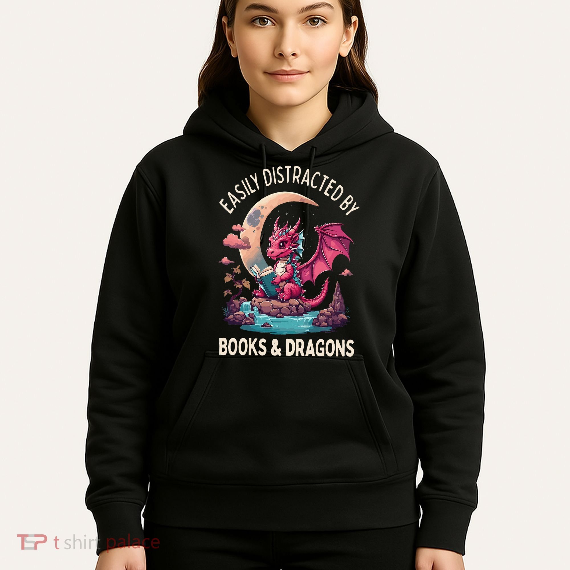 Easily distracted by books and dragons kawaii dragon reader Hoodie