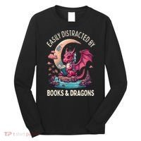 Easily distracted by books and dragons kawaii dragon reader Long Sleeve Shirt thumb 0