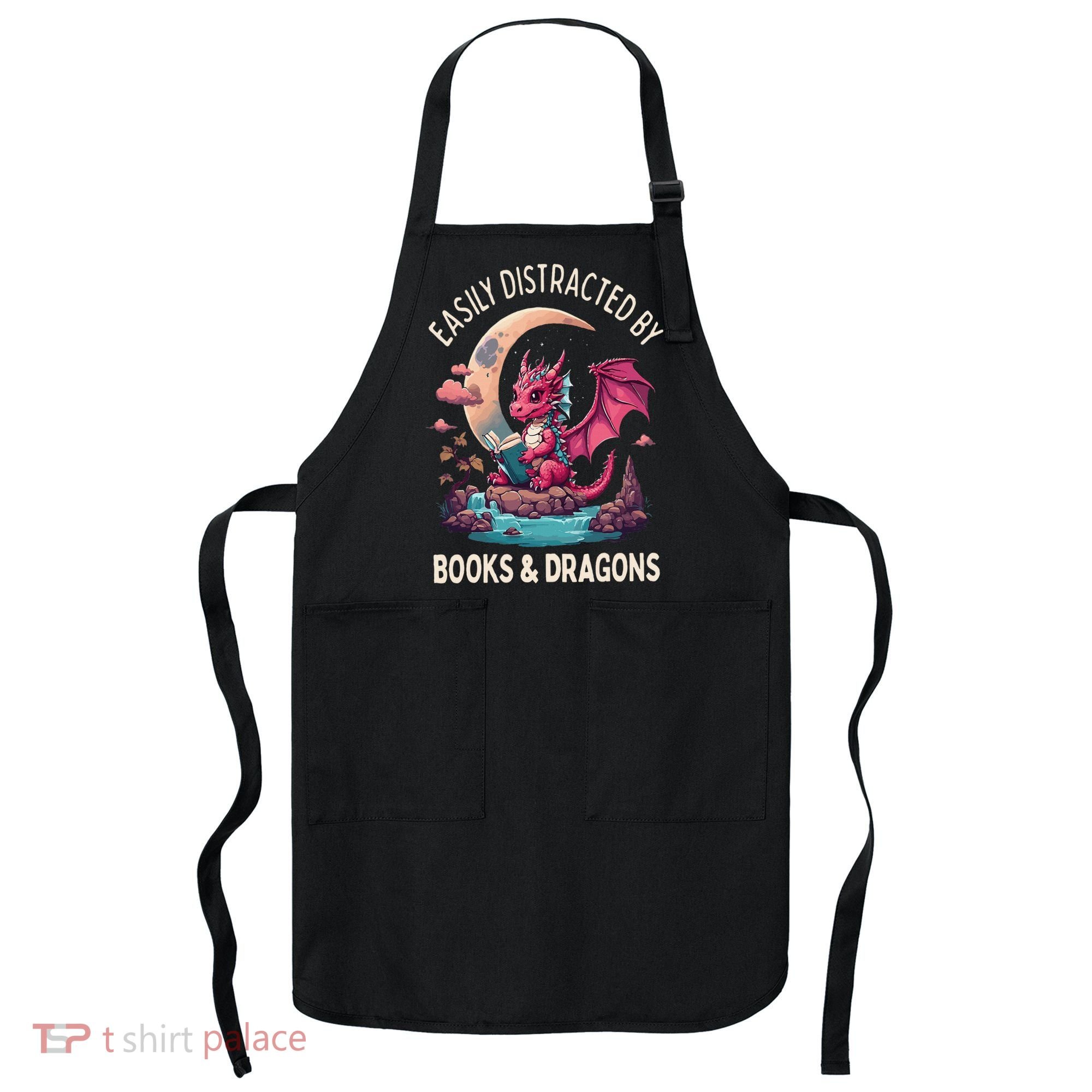 Easily distracted by books and dragons kawaii dragon reader Apron
