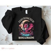 Easily distracted by books and dragons kawaii dragon reader Sweatshirt thumb 2