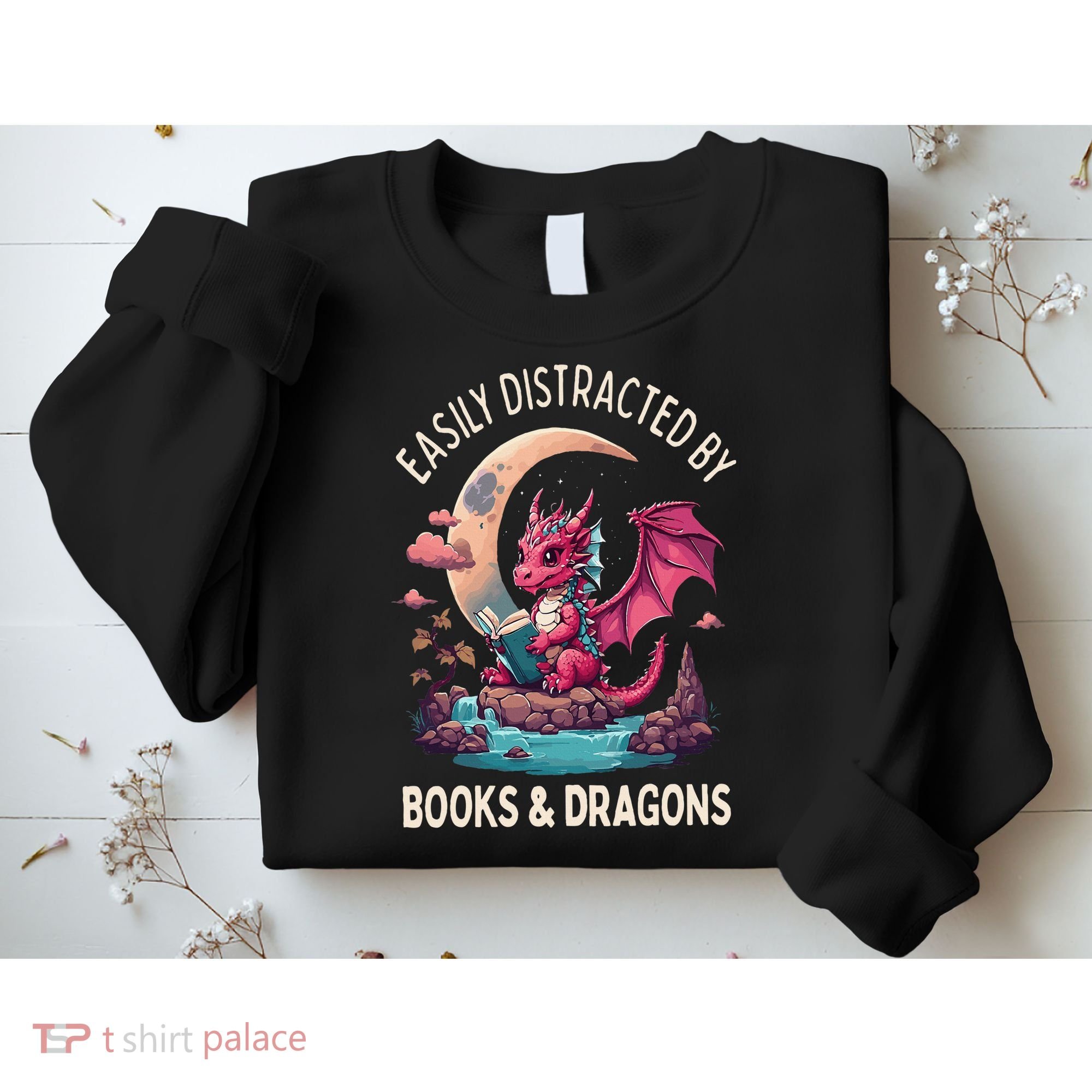 Easily distracted by books and dragons kawaii dragon reader Sweatshirt
