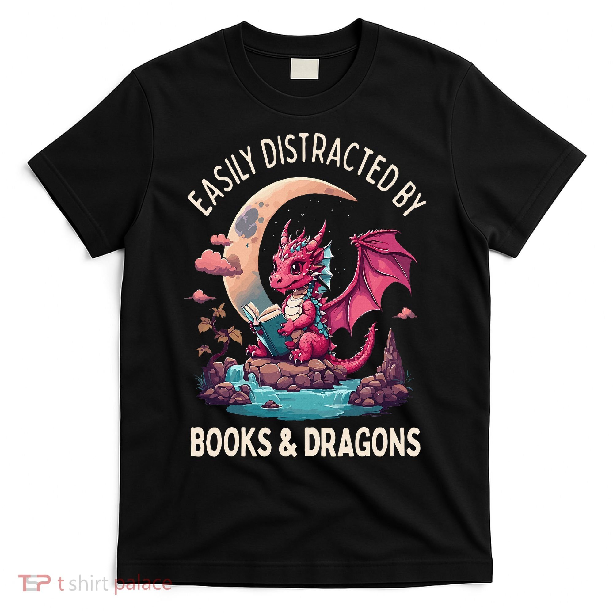 Easily distracted by books and dragons kawaii dragon reader T-Shirt