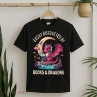 Easily distracted by books and dragons kawaii dragon reader T-Shirt thumb 2