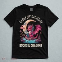 Easily distracted by books and dragons kawaii dragon reader T-Shirt thumb 5