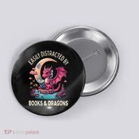 Easily distracted by books and dragons kawaii dragon reader Button thumb 0