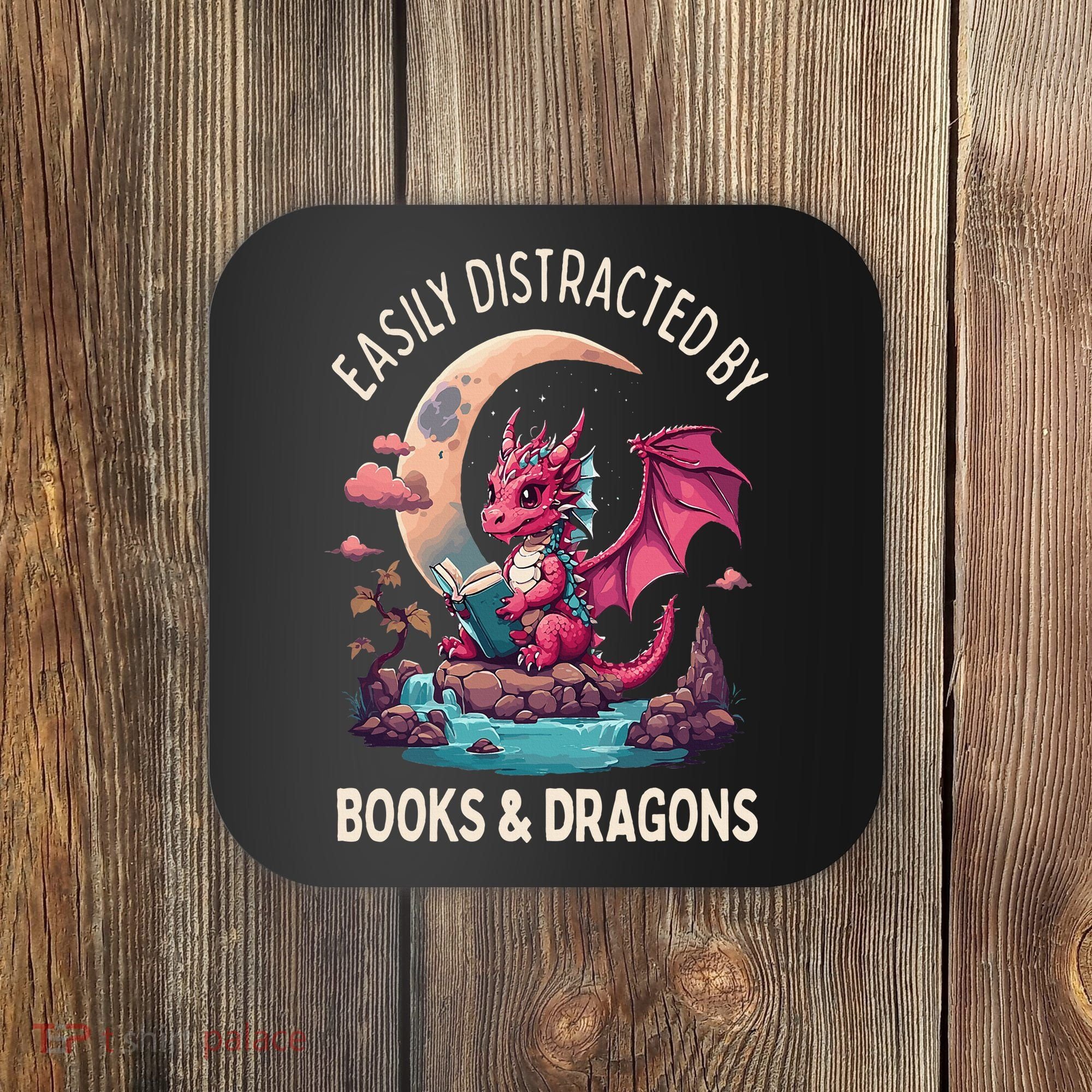 Easily distracted by books and dragons kawaii dragon reader Coaster