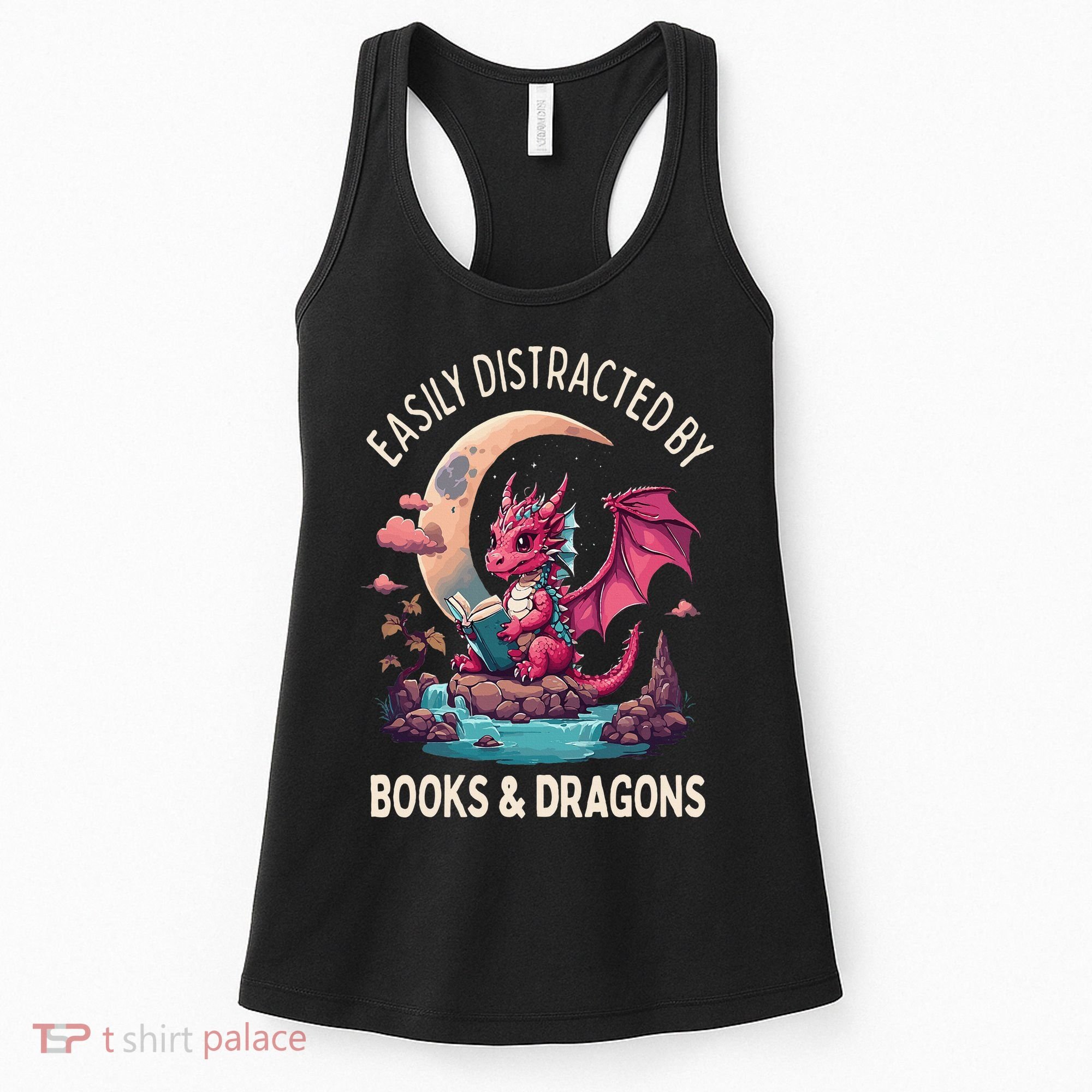 Easily distracted by books and dragons kawaii dragon reader Women's Tank Top