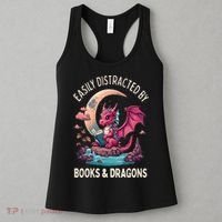 Easily distracted by books and dragons kawaii dragon reader Women's Tank Top thumb 3