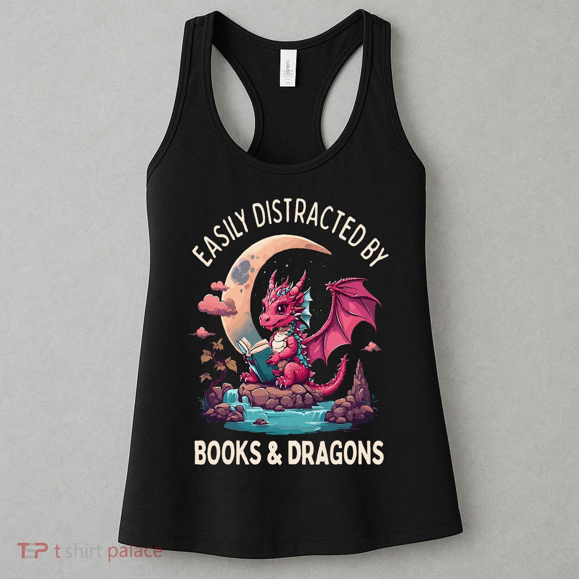 Easily distracted by books and dragons kawaii dragon reader Women's Tank Top