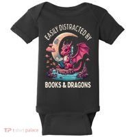 Easily distracted by books and dragons kawaii dragon reader Baby Bodysuit thumb 0