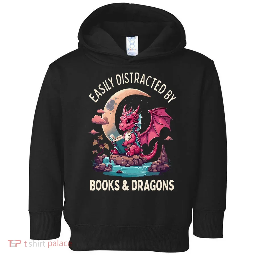 Easily distracted by books and dragons kawaii dragon reader Toddler Hoodie